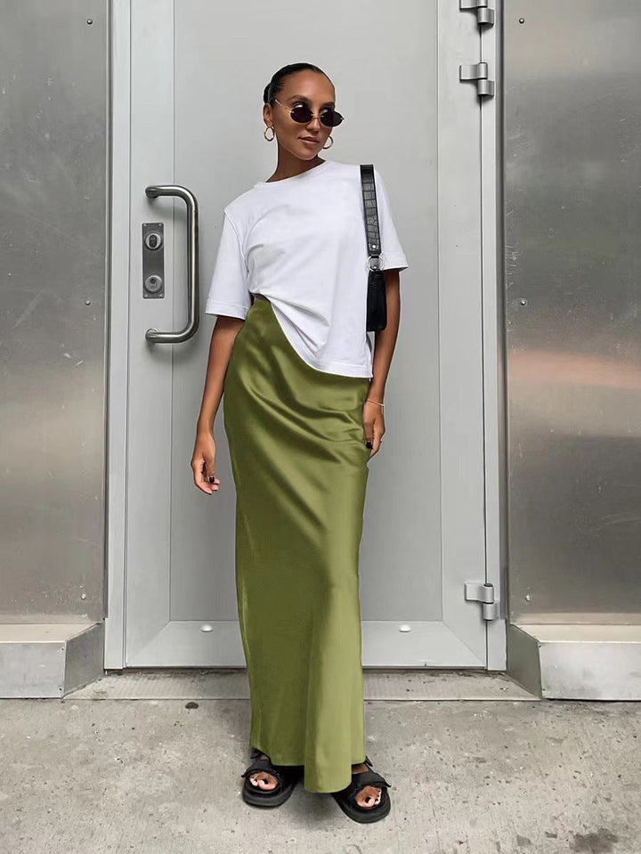 Satin-Look Maxi Dress with Asymmetrical Cut