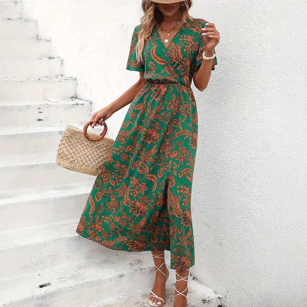 Floral Maxi Dress with V-Neck and Slit