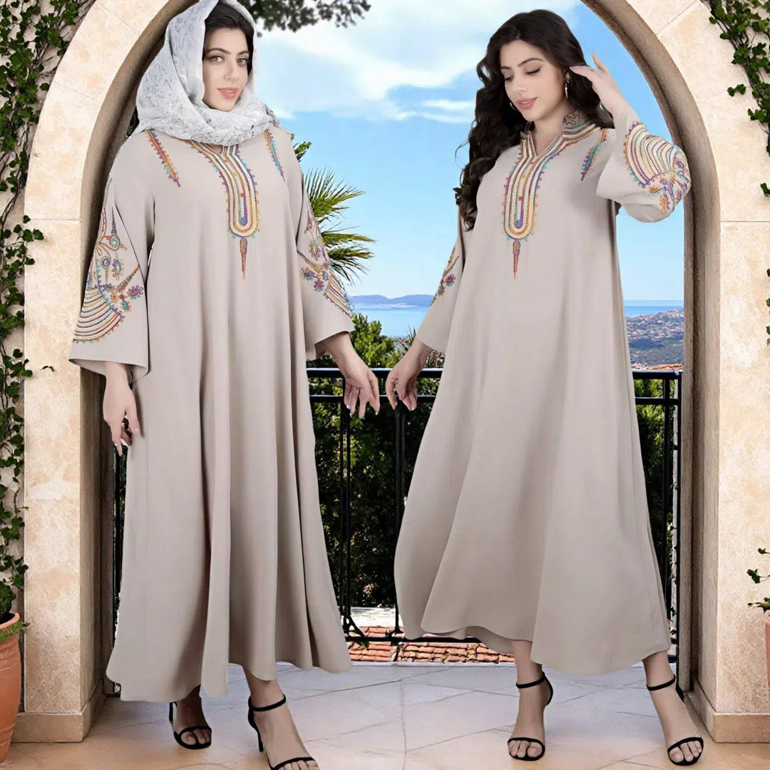Embroidered Long Sleeve Maxi Dress