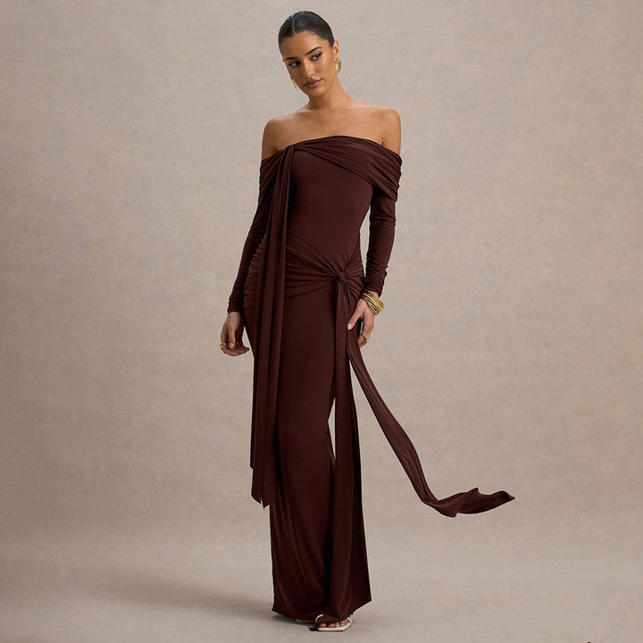 Off-Shoulder Long Sleeve Maxi Dress
