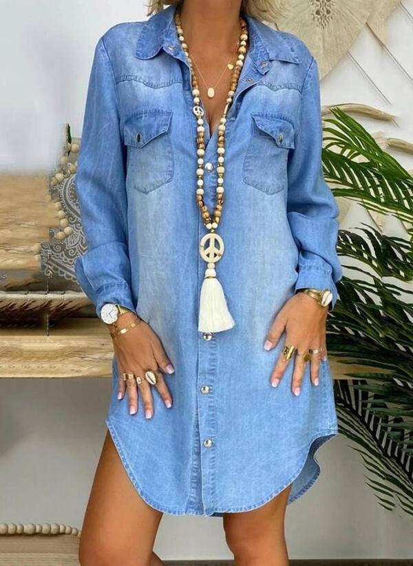 Denim Long Sleeve Shirt Dress