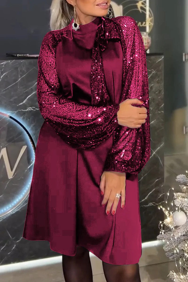 A-Line Dress with Sequin Long Sleeves