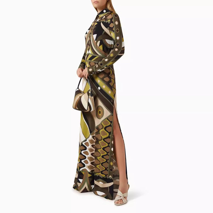 Geometric Pattern Maxi Dress with Slit