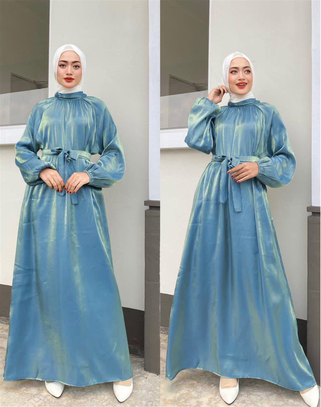 Satin-Look Maxi Dress with Belt