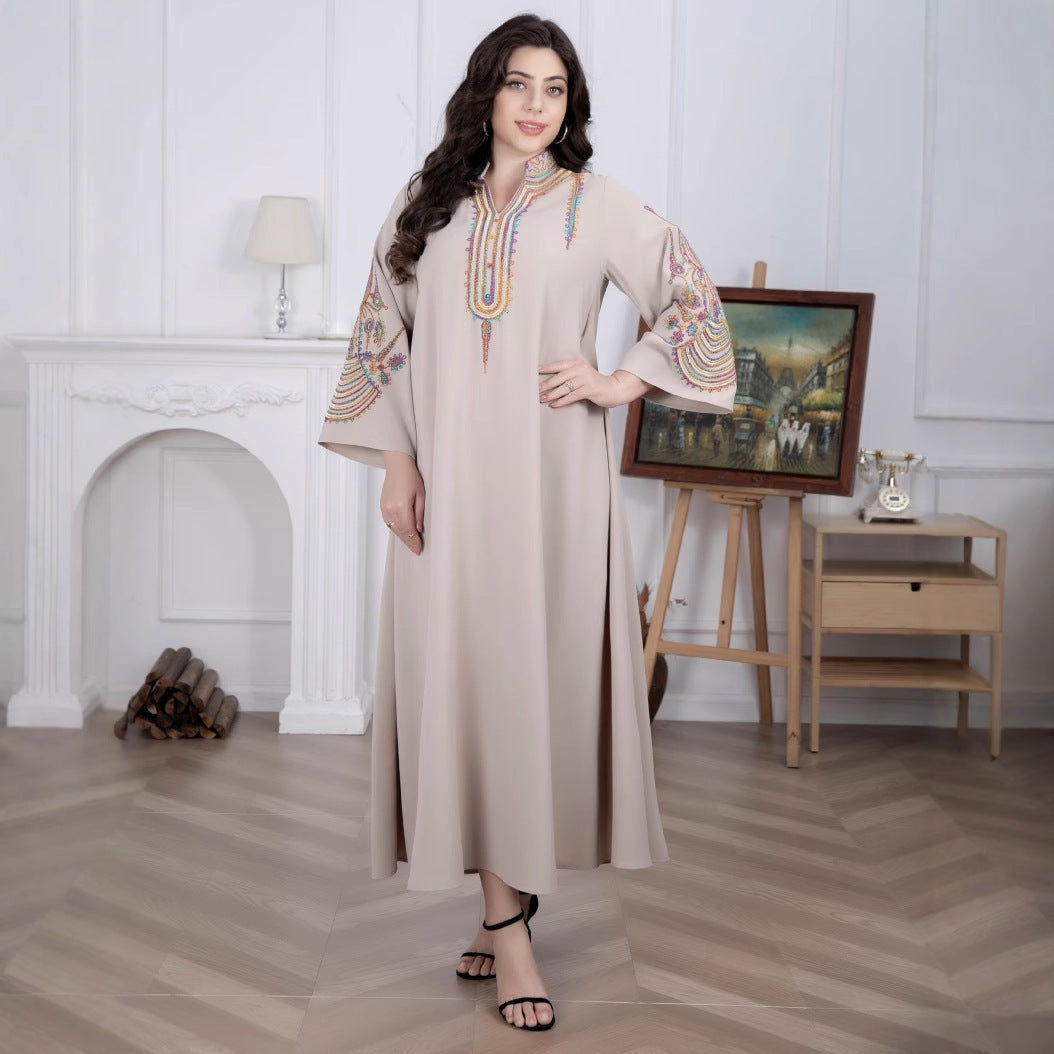 Embroidered Long Sleeve Maxi Dress