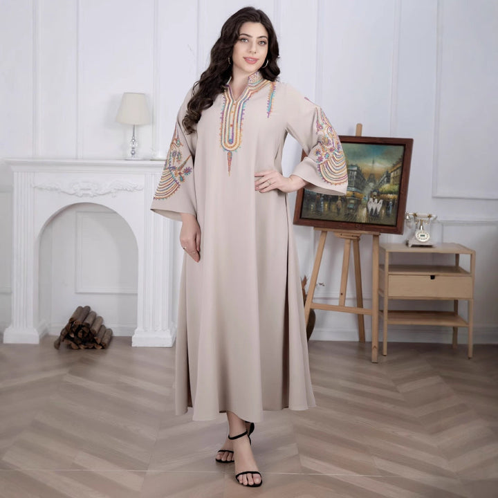 Embroidered Long Sleeve Maxi Dress