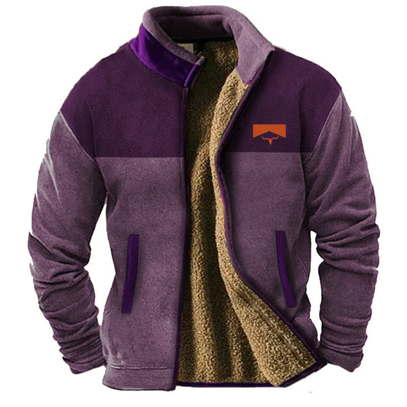 Veste zippée pour homme, doublée de peluche et à manches imprimées