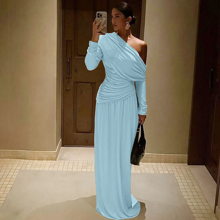 Asymmetrische maxi-jurk met lange mouwen