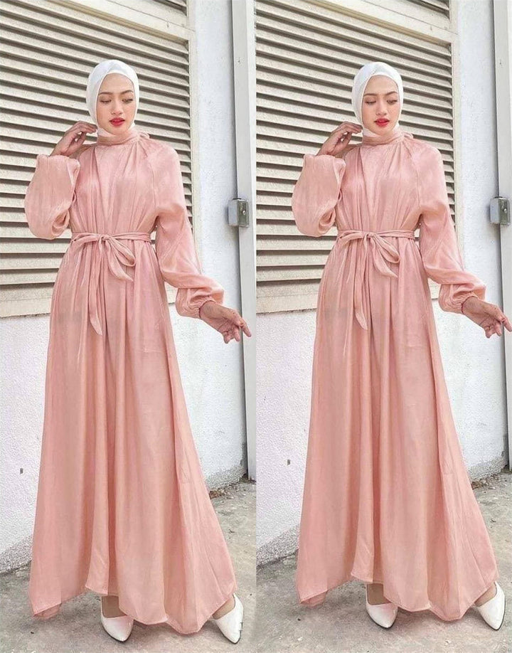 Satin-Look Maxi Dress with Belt