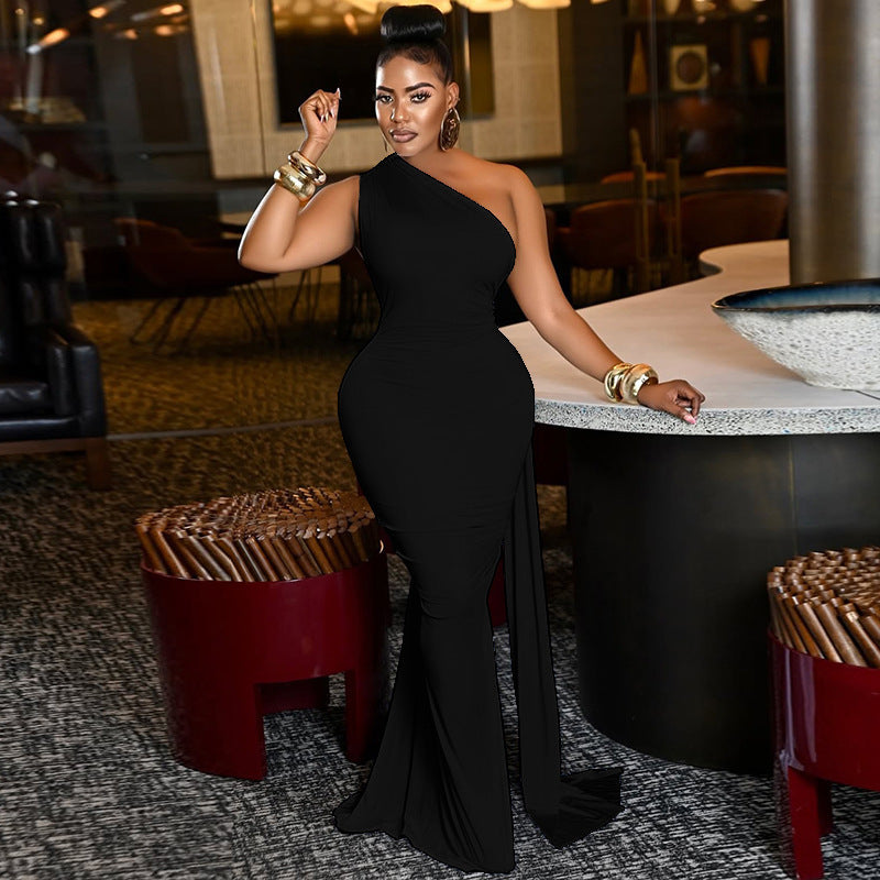 One-Shoulder-Maxikleid mit Raffungen