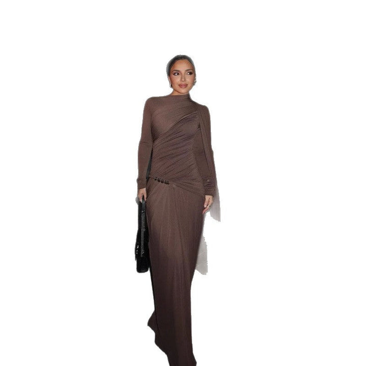 Asymmetrical Long Sleeve Maxi Wrap Dress
