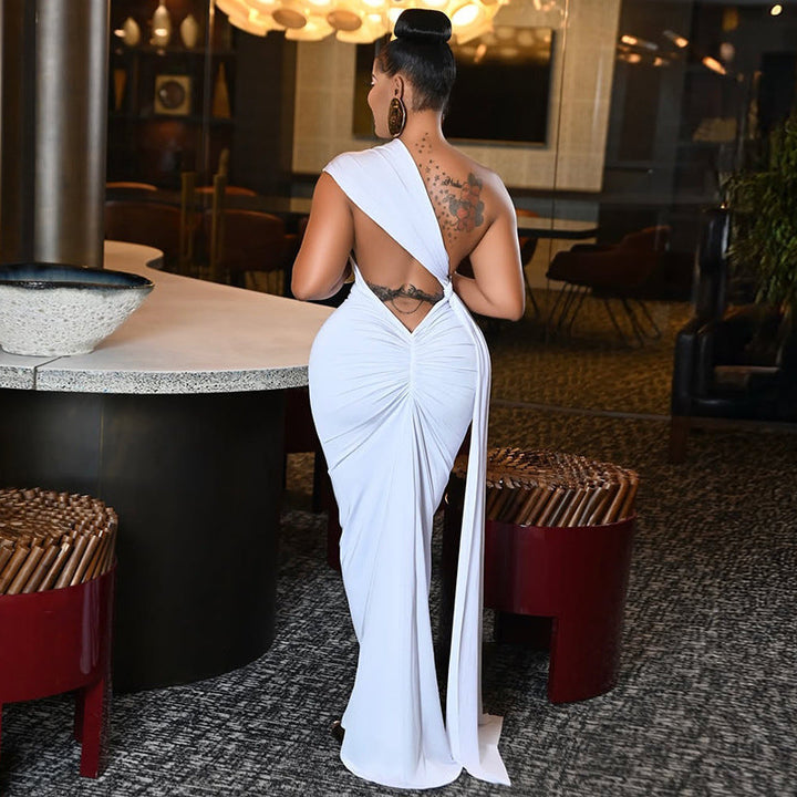 One-Shoulder-Maxikleid mit Raffungen