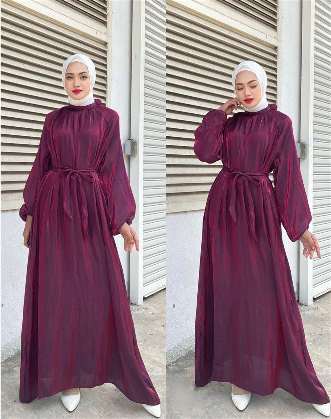 Satin-Look Maxi Dress with Belt