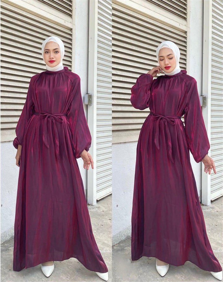 Satin-Look Maxi Dress with Belt