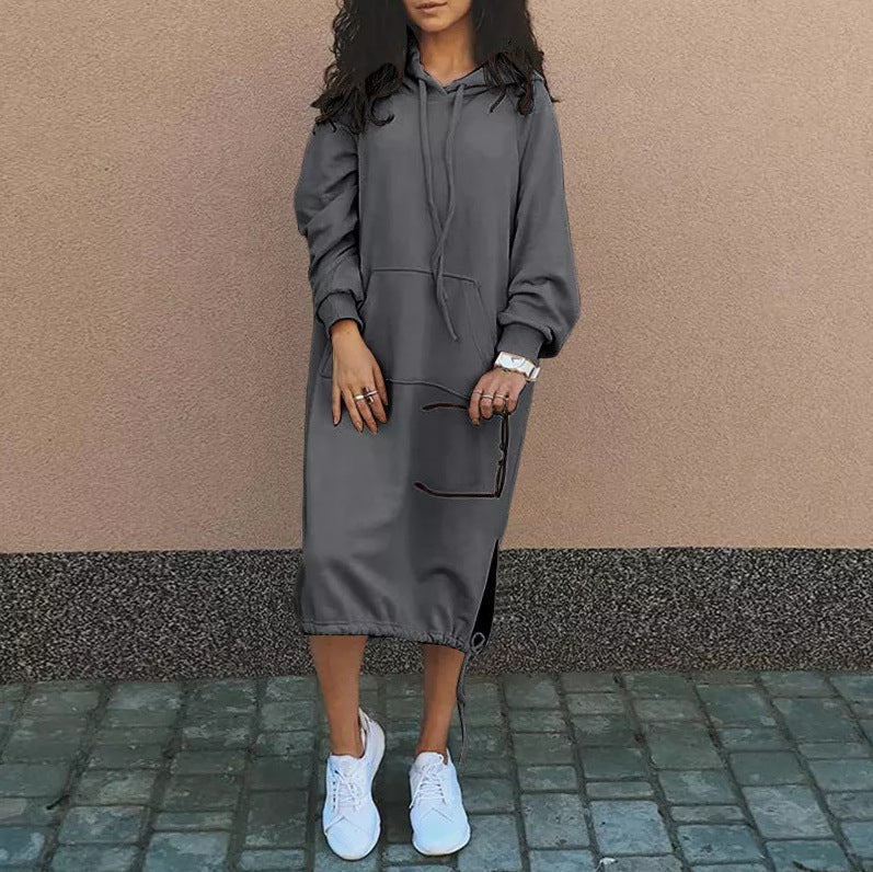 Hoodie Midi Dress with Pockets