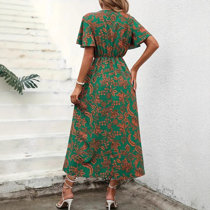 Floral Maxi Dress with V-Neck and Slit