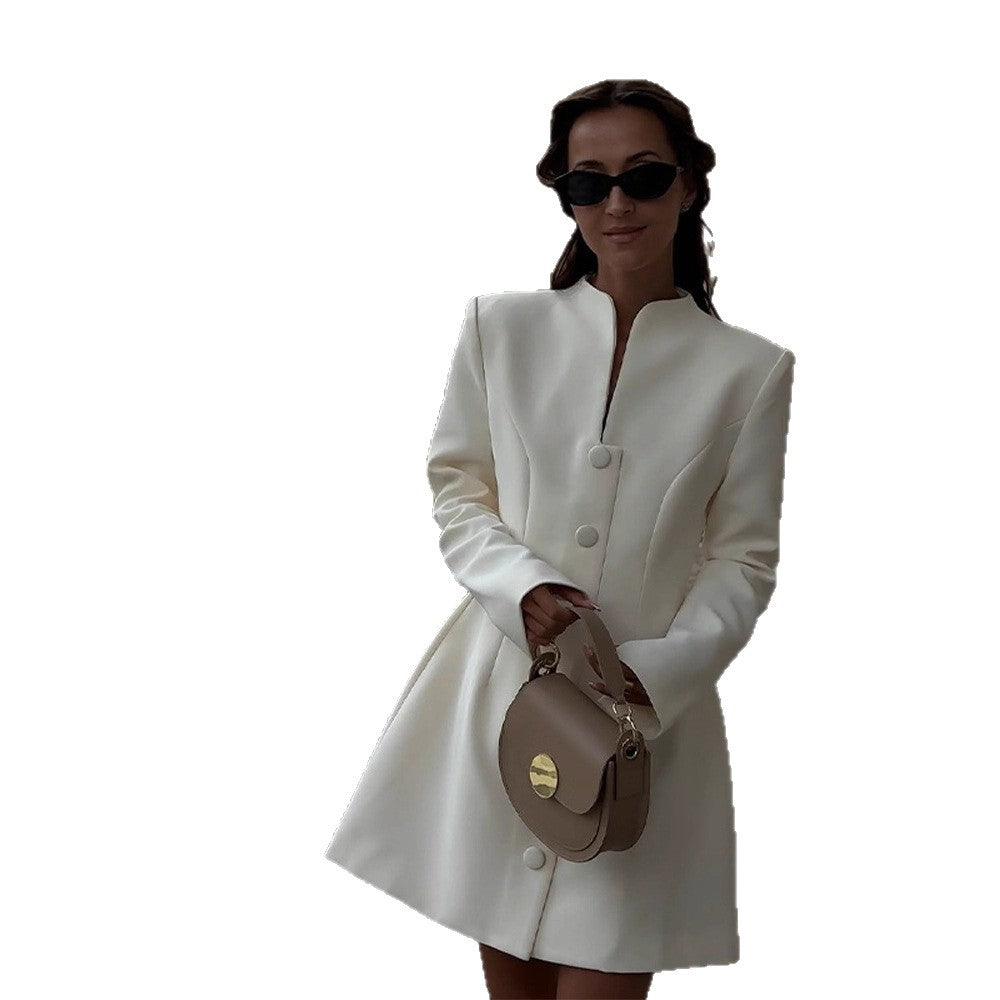 White Long Sleeve Blazer Dress