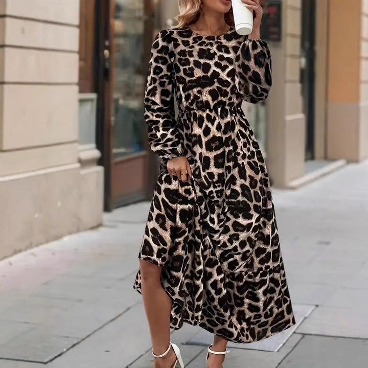 Leopard Print Long Sleeve Maxi Dress