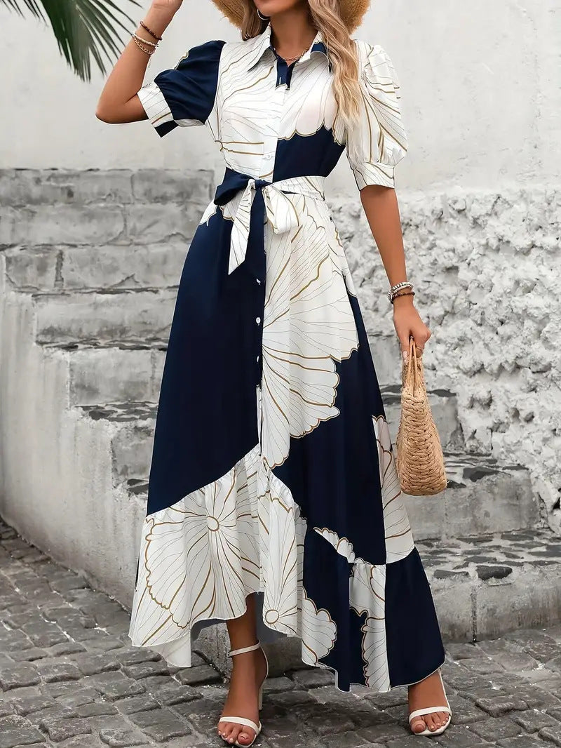 Floral Maxi Dress with Puff Sleeves and Slit