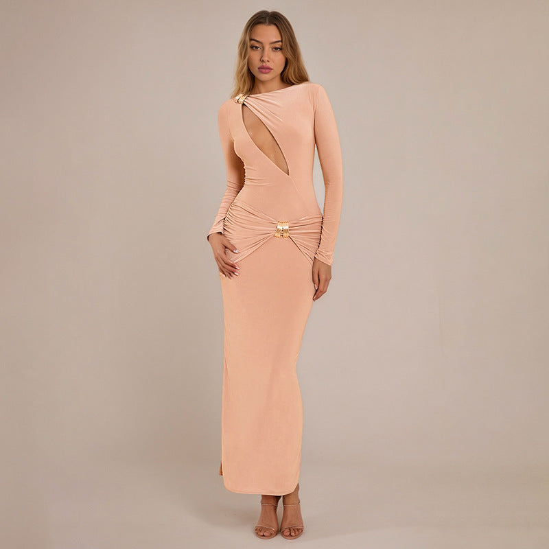 Asymmetric Long Sleeve Maxi Dress