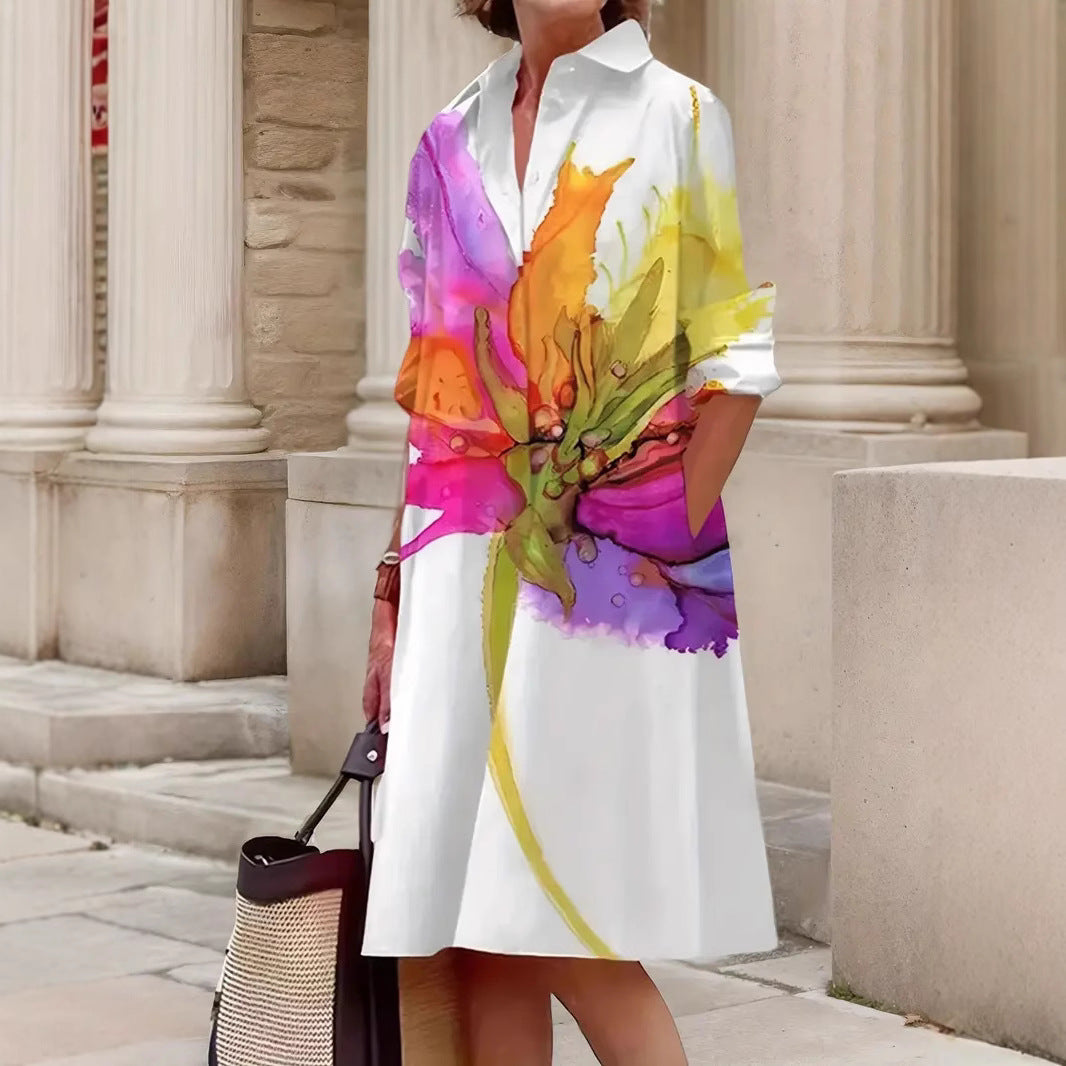 Floral Long Sleeve Shirt Dress