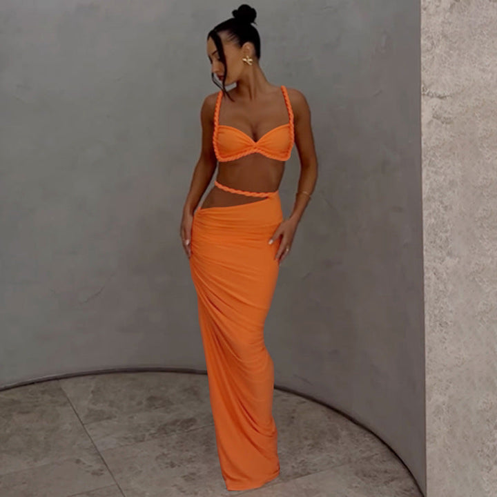 Maxikleid mit offenem Rücken und drapiertem Rock