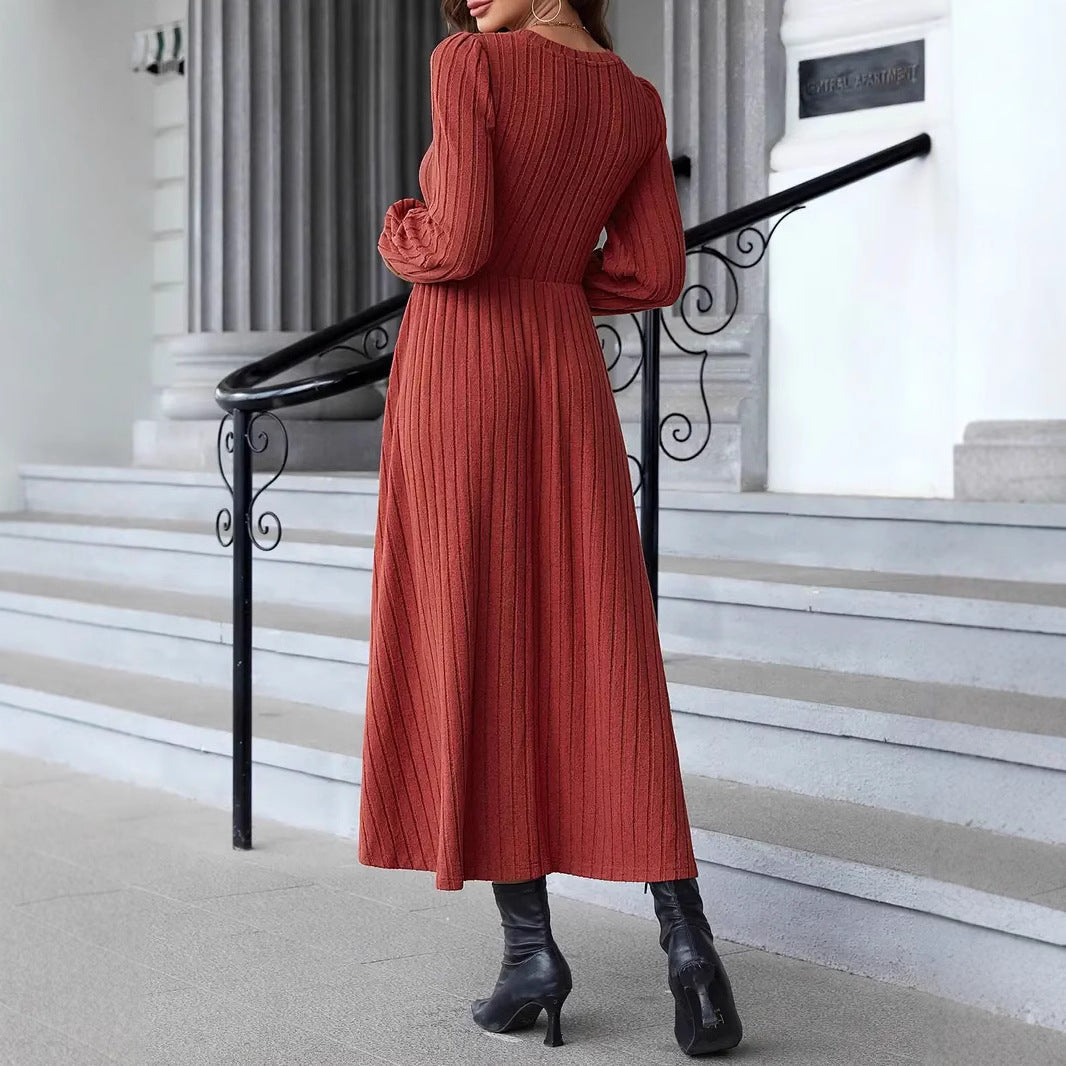 Ribbed Knit Maxi Dress with Long Sleeves