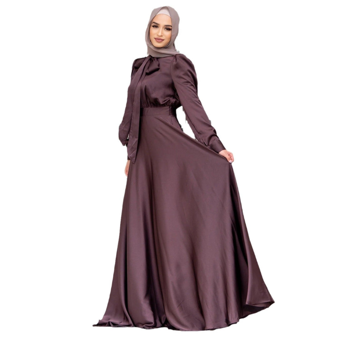 Satin-Look Maxi Dress with Long Sleeves