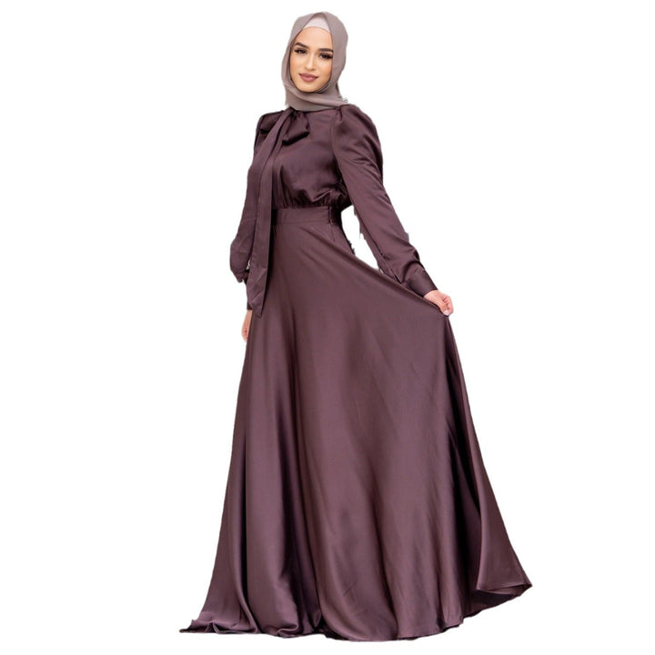 Satin-Look Maxi Dress with Long Sleeves