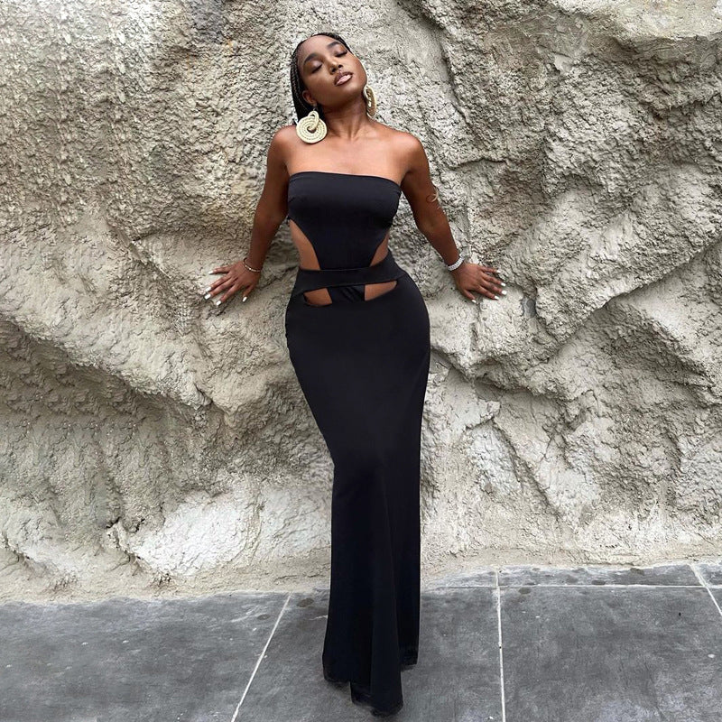 Strapless Maxi Dress with Cut-Outs and Slit