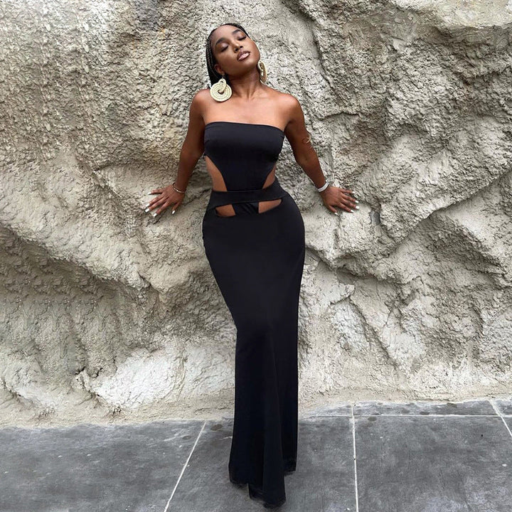 Strapless Maxi Dress with Cut-Outs and Slit