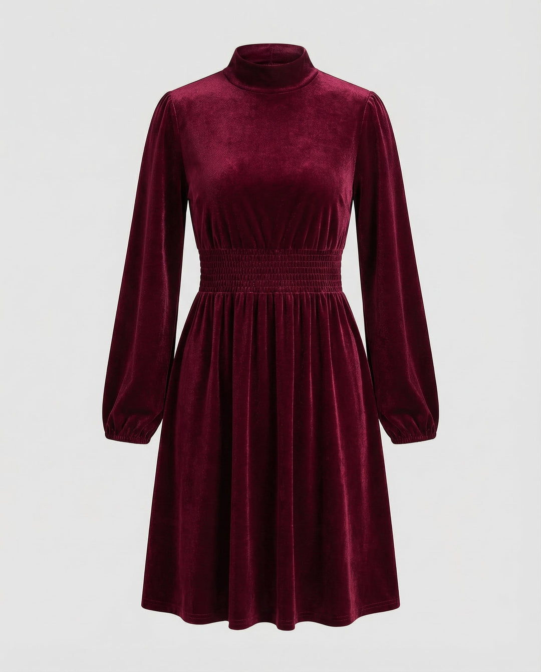 Velvet Long Sleeve Dress with Smocked Waist