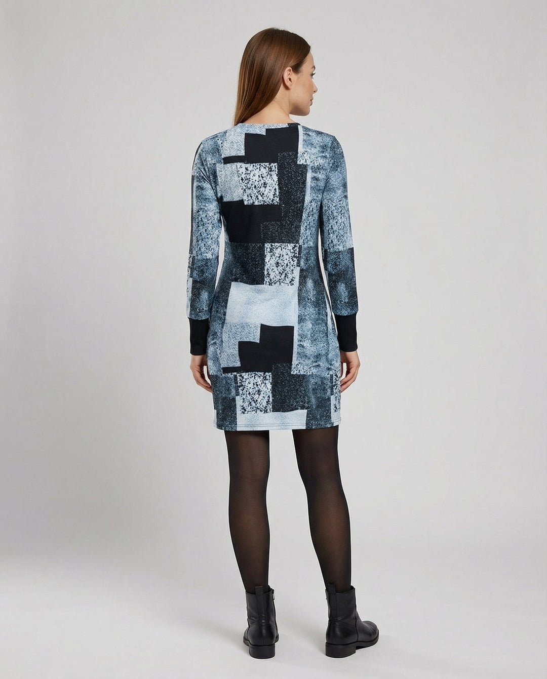 Geometric Long Sleeve Knit Dress