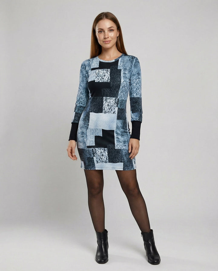 Geometric Long Sleeve Knit Dress