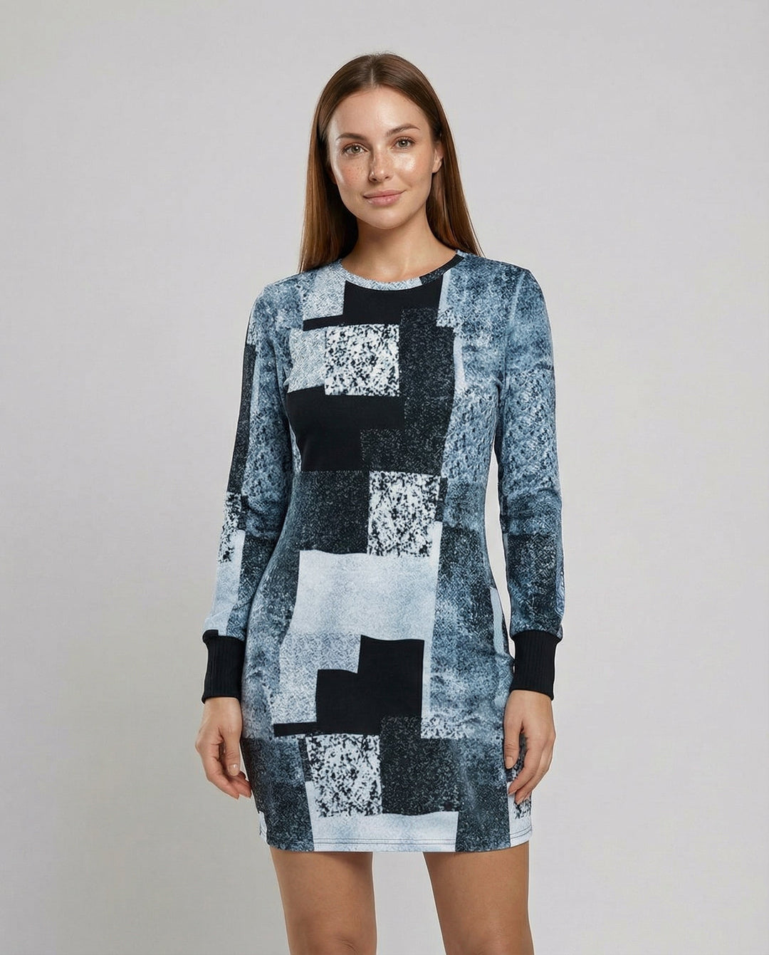 Geometric Long Sleeve Knit Dress