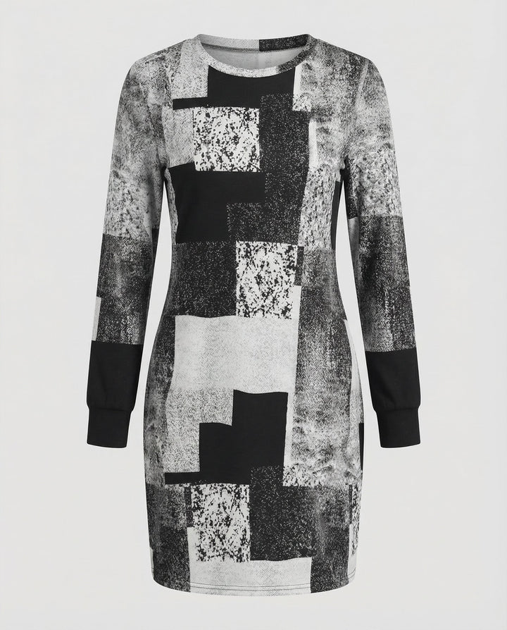 Geometric Long Sleeve Knit Dress