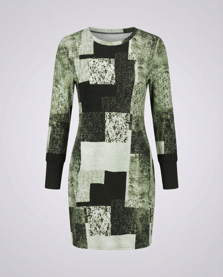 Geometric Long Sleeve Knit Dress