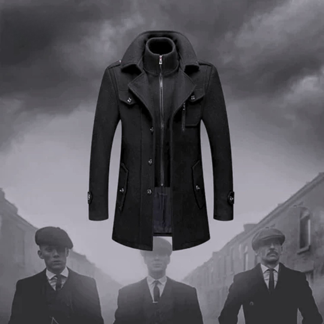 Abrigo cruzado de hombre con cuello acanalado