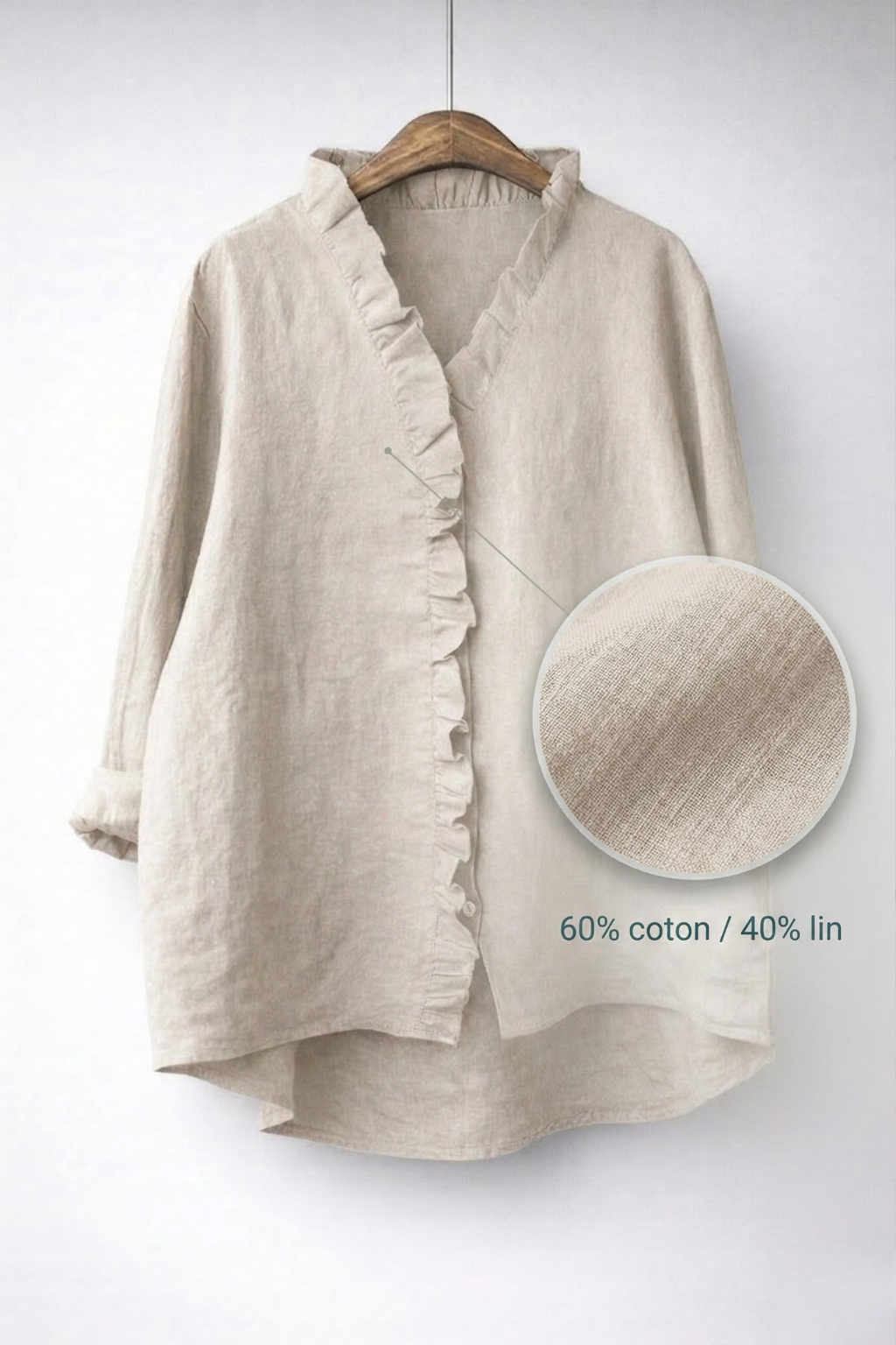 Sanelle | Elegante camisa con volantes de algodón y lino