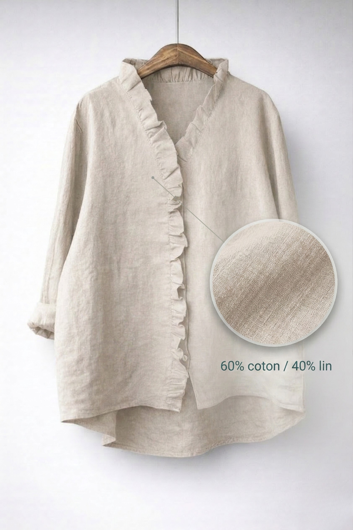 Sanelle | Elegante camisa con volantes de algodón y lino