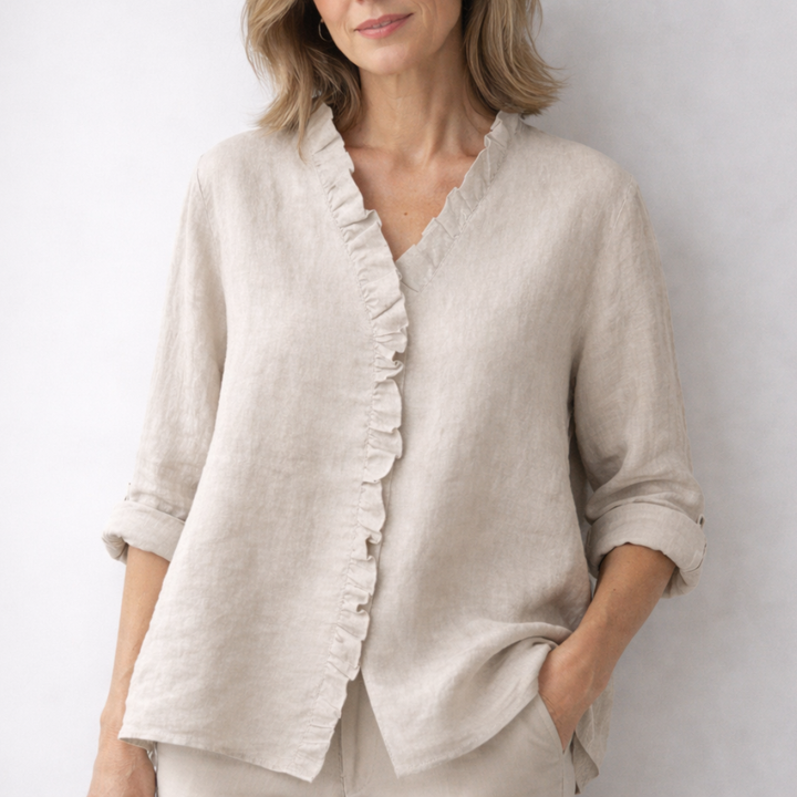 Sanelle | Elegante camisa con volantes de algodón y lino