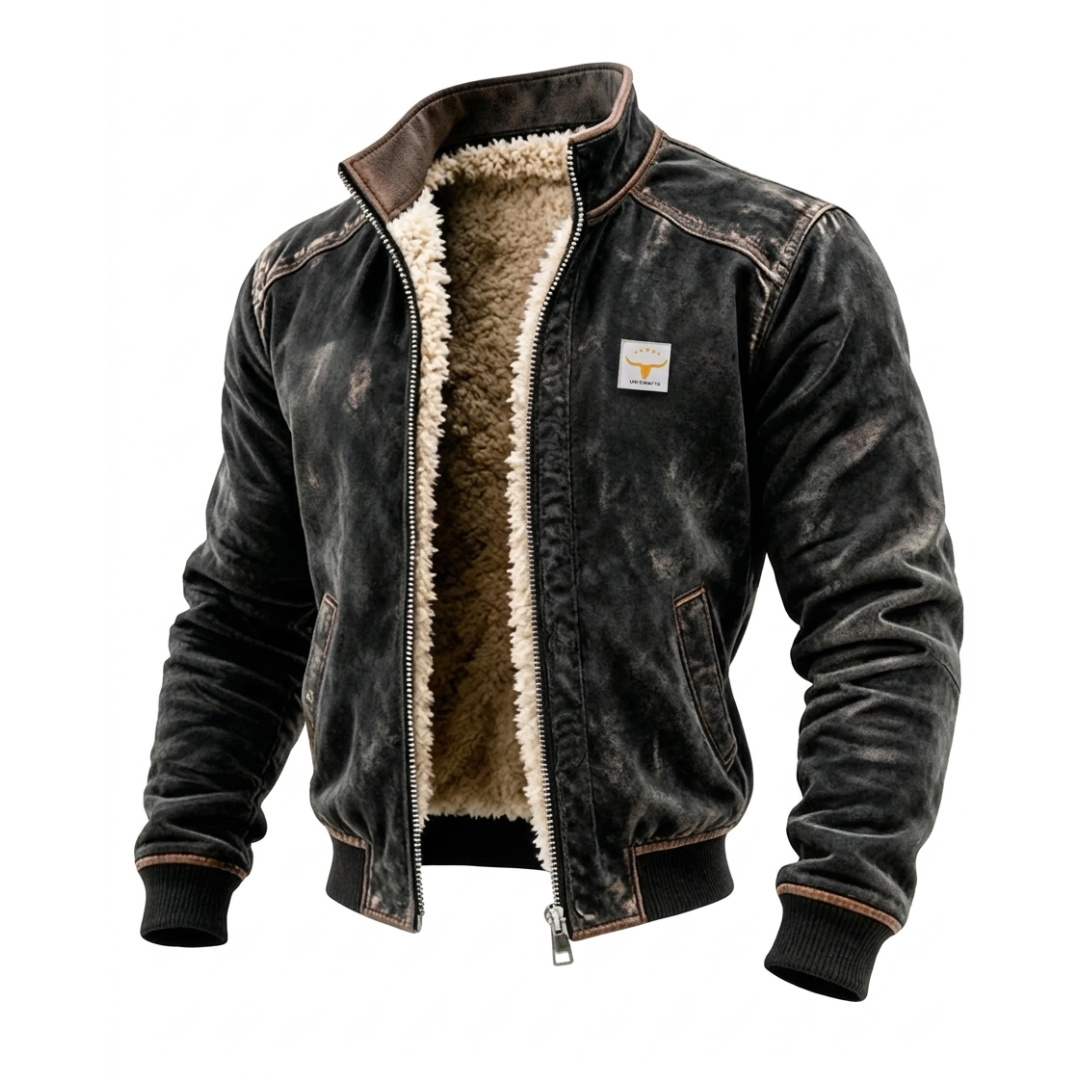 Chaqueta de hombre de efecto cuero desgastado con cremallera