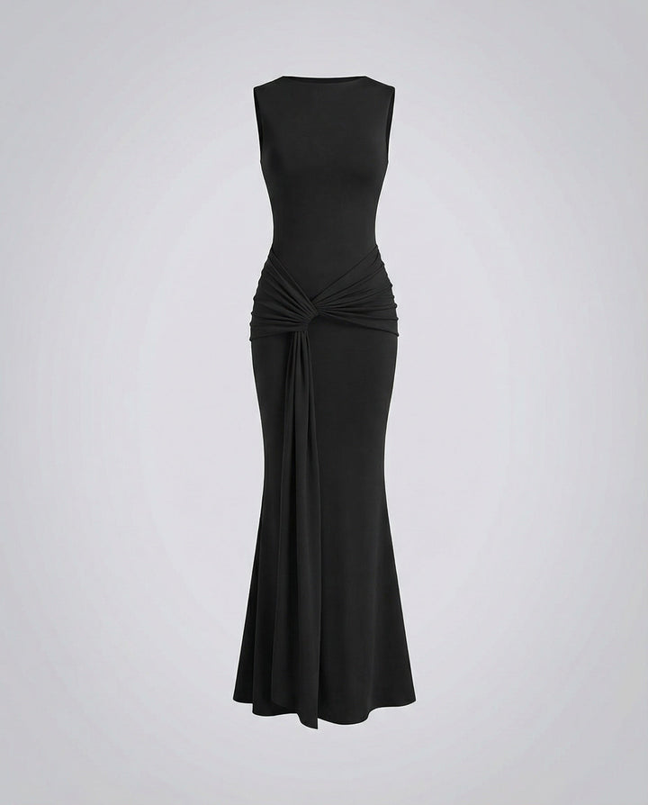 Mouwloze wikkel-maxi-jurk met hoge split