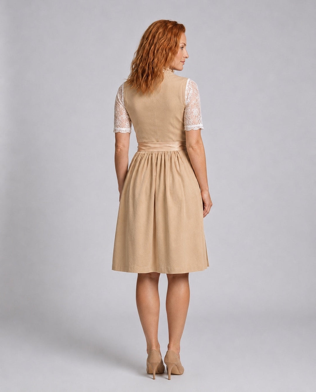 Lace Bodice Dress With Apron And Lace Sleeves