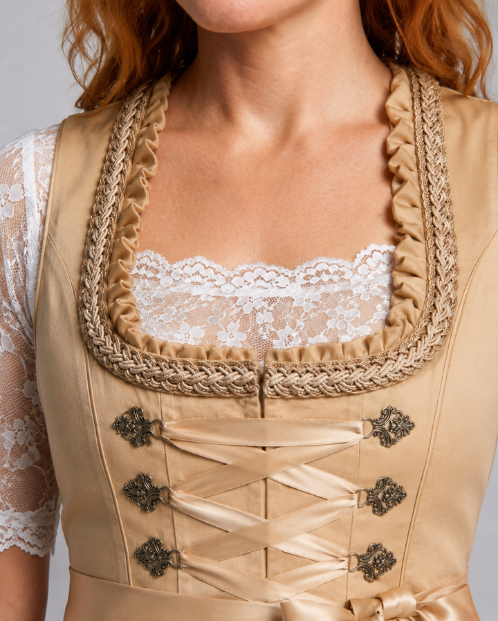 Lace Bodice Dress With Apron And Lace Sleeves