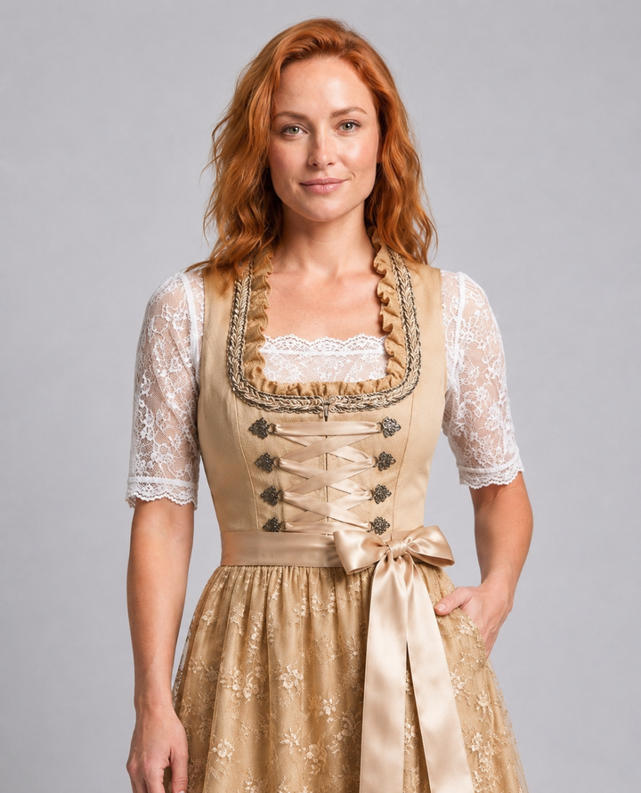 Lace Bodice Dress With Apron And Lace Sleeves