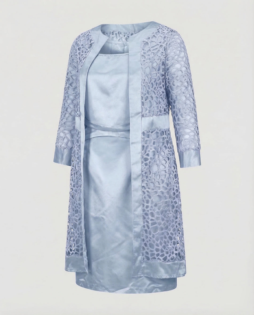 Lace Bodice Dress With Cardigan Overlay