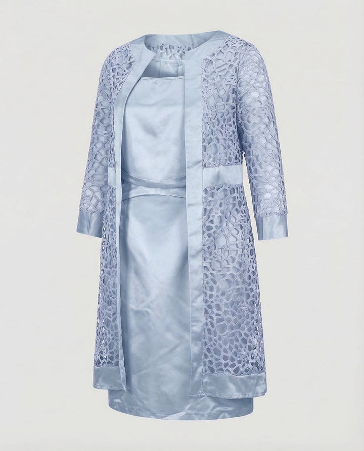 Lace Bodice Dress With Cardigan Overlay