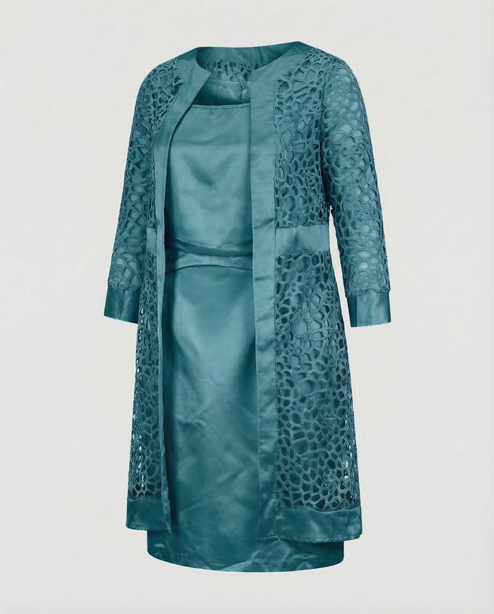 Lace Bodice Dress With Cardigan Overlay