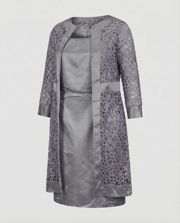 Lace Bodice Dress With Cardigan Overlay
